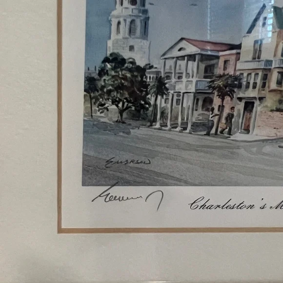 Lithograph signed by Artist Emerson “Charleston’s Meeting Street”  6 X 8 framed - Picture 5 of 14